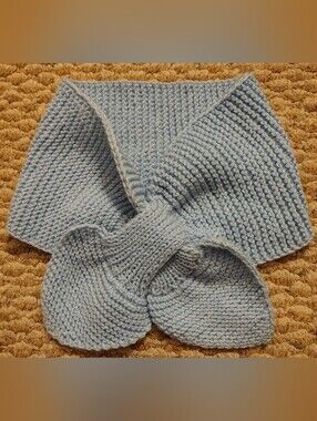 Handknit Light Blue Wool Scarf
